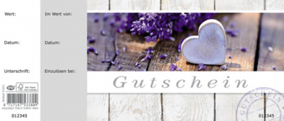 Gutschein BonBlock - Lavendel mit Herz auf Holz